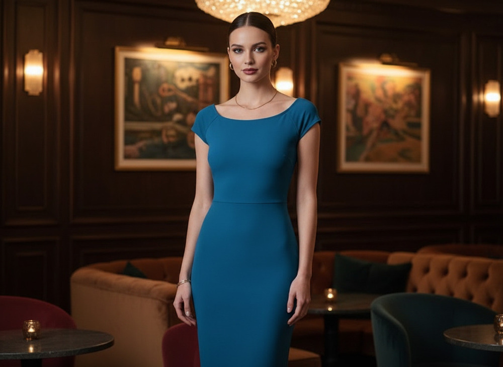 EDGE Teal Sheath Dress Cap Sleeve Sz M Sleeveless Midi